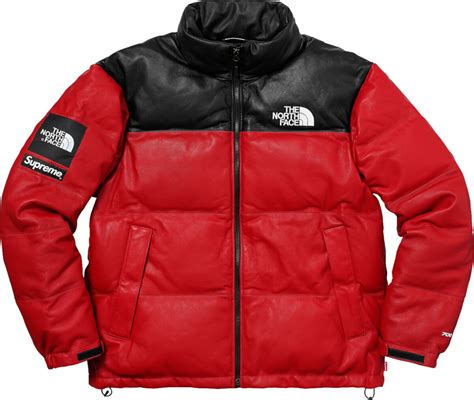 Supreme X The North Face Red Leather Nuptse Down Jacket Fw17 Inc
