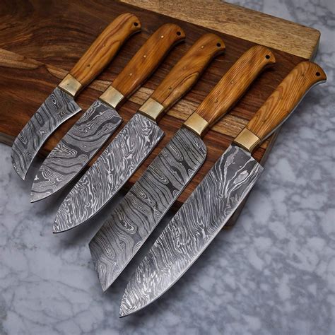 Damascus Chef Knife Set Handmade Kitchen Knife With Olive Oil Etsy