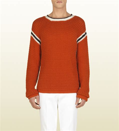 Gucci Orange Cotton Knit Sweater With Stitch Detail In Orange For Men Lyst