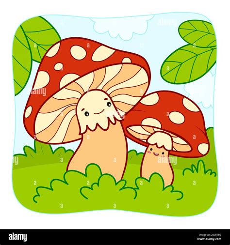 Cute Mushrooms Cartoon Mushrooms Clipart Vector Illustration Nature