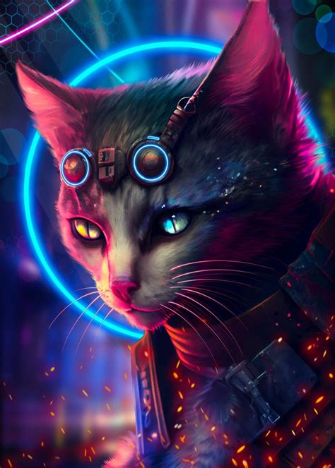 Cat Cyberpunk Poster Picture Metal Print Paint By Sinnois Displate