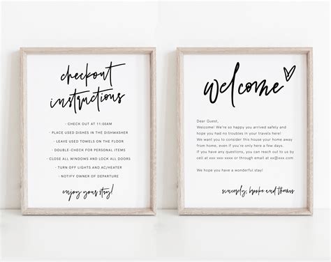 Welcome Note And Checkout Signs Airbnb Printable Welcome Etsy