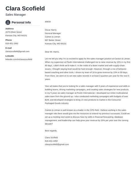 Sales Manager Cover Letter Examples Writing Guide