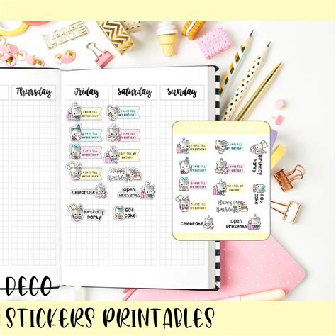 Printable Planner Deco Stickers PNG And SS Files Kitty Birthday Countdowns Etsy