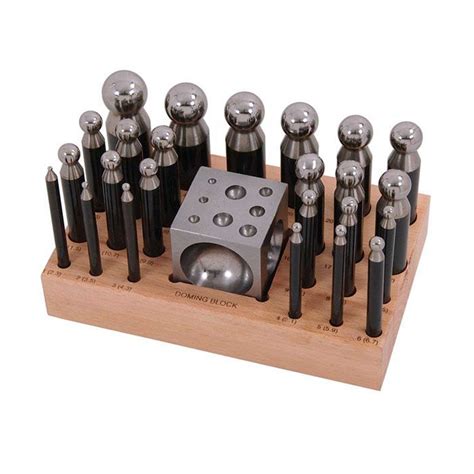 25 Piece Doming Punch And Block Set With Wooden Stand Steel Doming Block