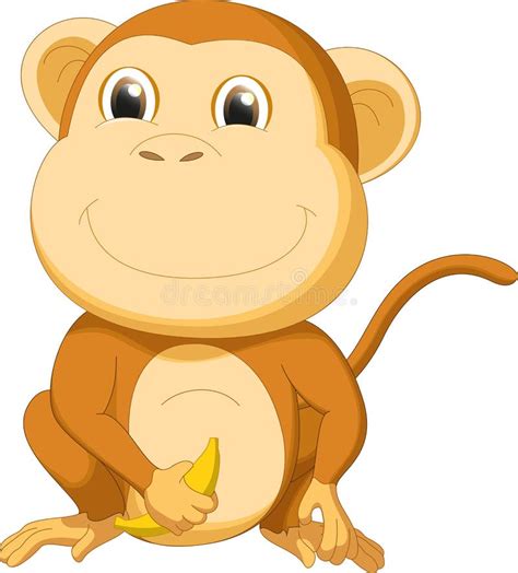 Historieta Feliz Del Mono Con El Plátano Dos Ilustración Del Vector