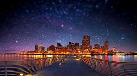 Bridge And City Buildings Panoramic Photography Of Bridge Heading To