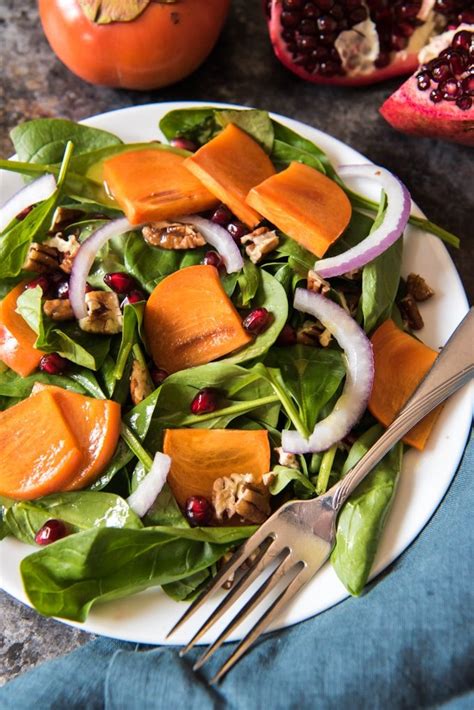 Persimmon Pomegranate And Spinach Salad Recipe Winter Salad