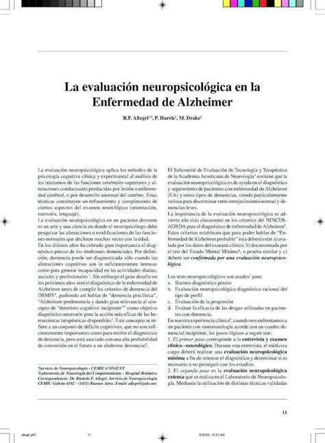 PDF La evaluación neuropsicológica en la Enfermedad de PDF file La evaluación