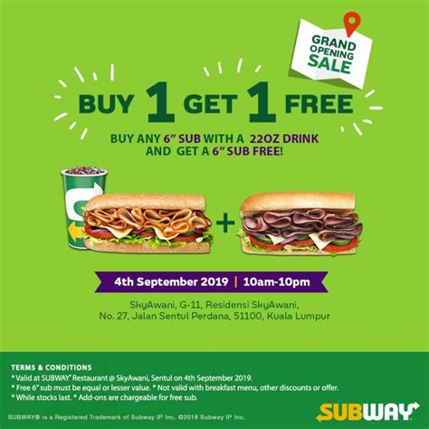 Wednesday's subway sub of the day is the turkey breast sandwich. Subway SkyAwani Sentul Opening Promotion Buy 1 Get 1 FREE ...