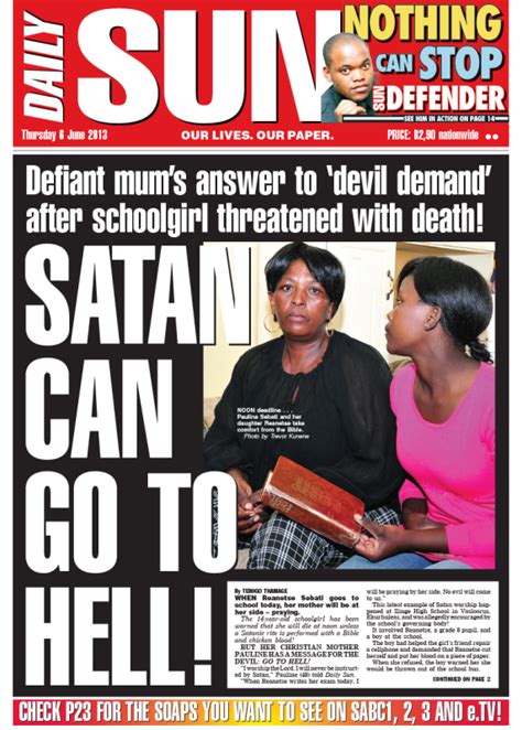 Latest news, world , asia, asean,india, phillipines, malaysia , indonesia, thailand, vietnam, taiwan, hong kong, china and singapore news headlines. "Satan can go to hell!" - Daily Sun - iSERVICE | Politicsweb