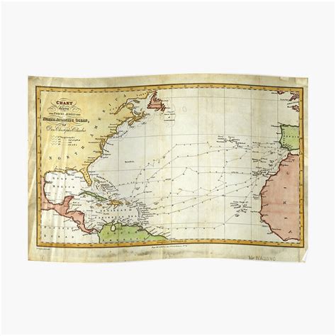 Vintage Christopher Columbus Voyage Map 1828 Poster By Bravuramedia