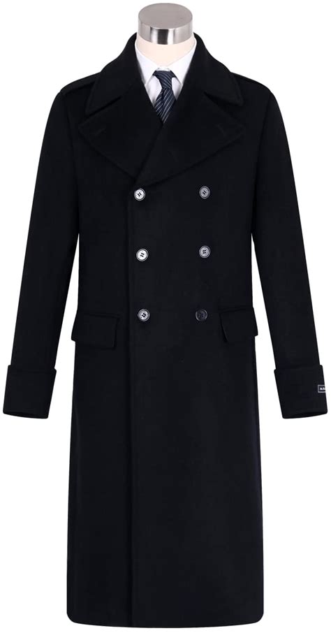 The Platinum Tailor Mens Black Overcoat Wool And Cashmere Great Coat Long