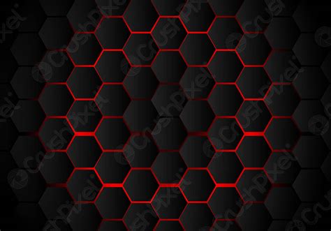 Abstract Black Hexagon Pattern On Red Neon Background Technology Style