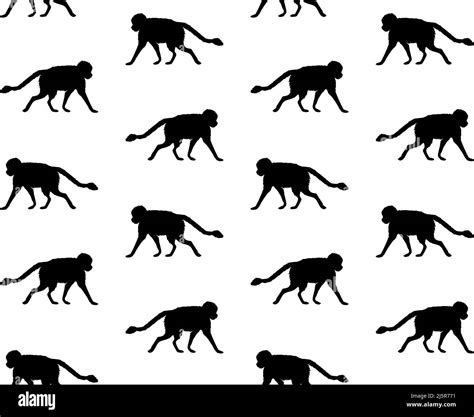 Vector Seamless Pattern Of Black Monkey Silhouette Isolated On White