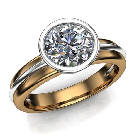 Diamond Engagement Ring 1 Carat Bezel Set Diamond In Two Tone Gold