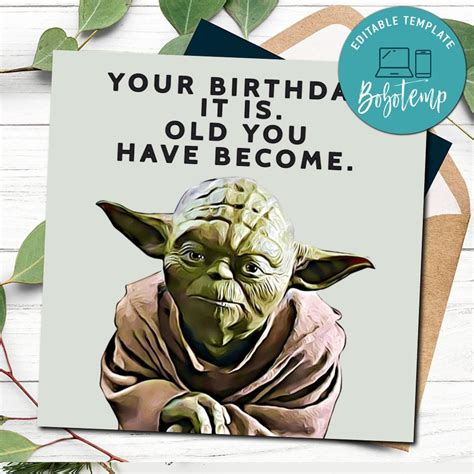 Yoda Old Birthday Card Template To Print At Home Instant Download