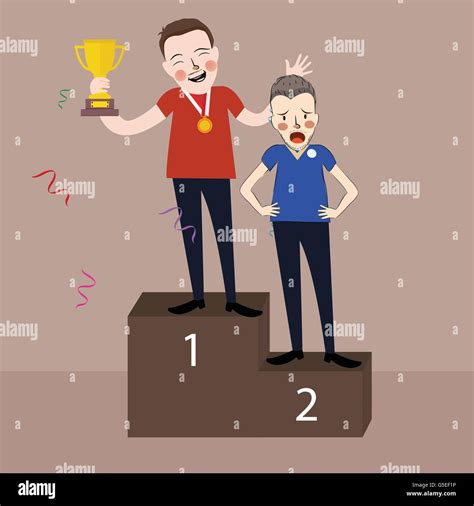 Winner Get Trophy First And Second Place Stage Podium Stock Vector
