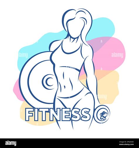 Colored Fitness Club Logo Or Emblem With Woman Outline Silhouette