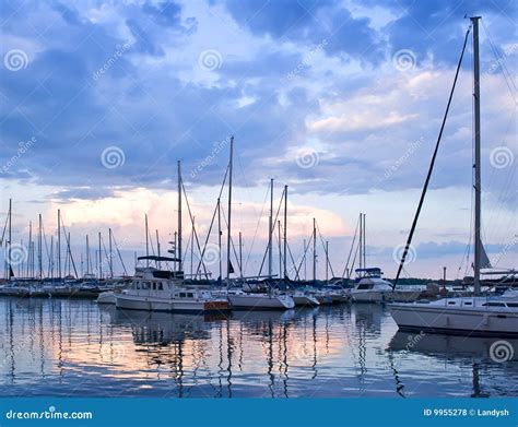 Yachts And Boats In Harbour At Sunset Stock Photo Image Of Marina