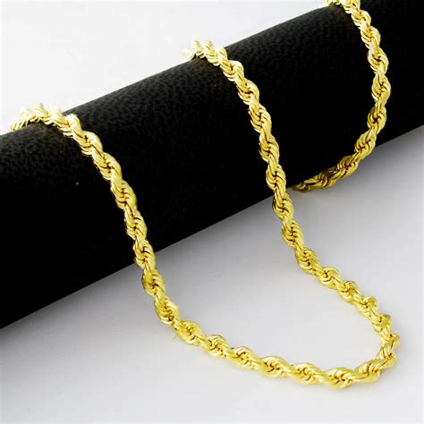 18k Yellow Gold Solid Womens 3mm Diamond Cut Rope Chain Pendant