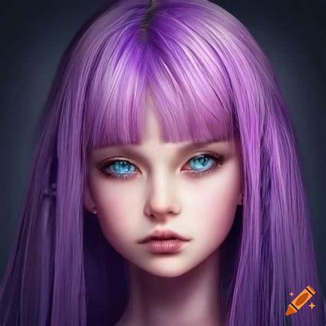 Portrait Of A Girl With Purple Hair And Ice Blue Eyes On Craiyon