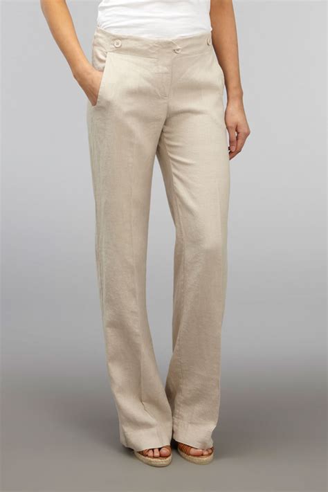 Womens Kookai Beige Linen Button Casual Classic Long Pants Trousers