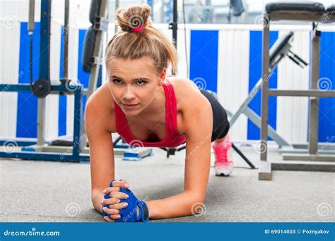 Woman Doing Some Push Ups In Gym Stock Image Image Of