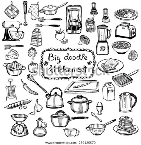 Hand Drawn Doodle Kitchen Set Stock Vector Royalty Free 239125570