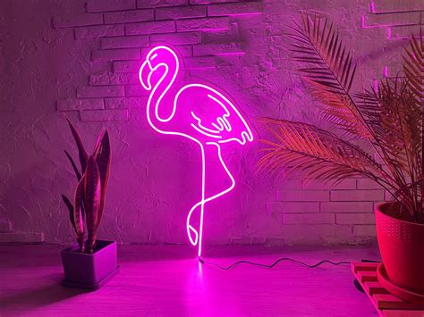 Pink Flamingo Custom Neon Sign Bedroom Wall Decor Unique Etsy
