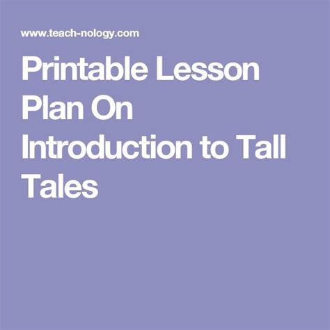Printable Lesson Plan On Introduction To Tall Tales Printable Lesson