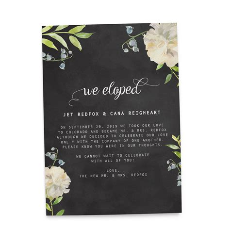 We had both always known that a big wedding wasn't something that we wanted, and the whole all eloping for us had always been on the cards, and i think we'd hinted. We eloped chalkboard cards Elopement Cards We | Etsy