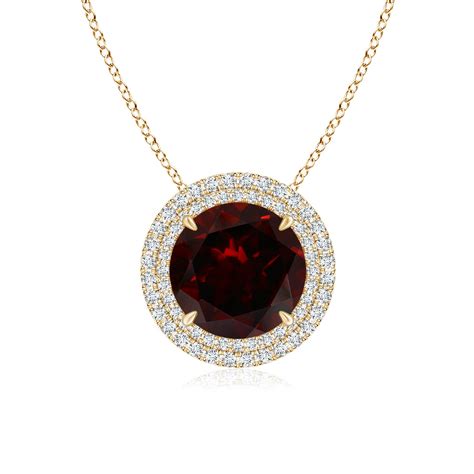 Claw Set Round Garnet Pendant With Diamond Double Halo Angara