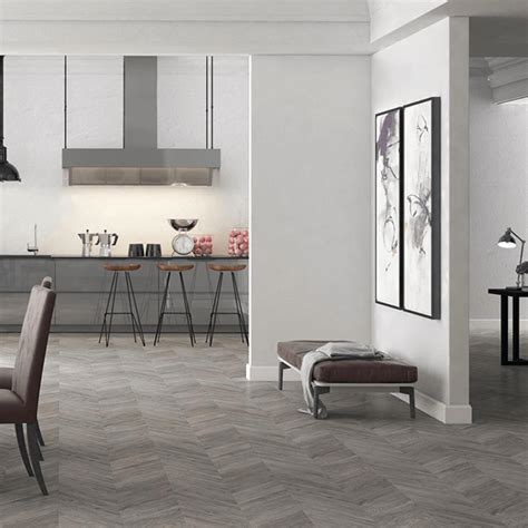 Room suitability bathroom, conservatory, dining room, hallway, kitchen. FAUS Masterpieces Chevron Grey Oak S174221 8mm AC5 ...