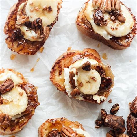 The crispy buttery edges, creamy custardy inside, and the kids barged in and took a few bites from our plates. French Toast bites with Marscapone, Banana, candied Pecans ...