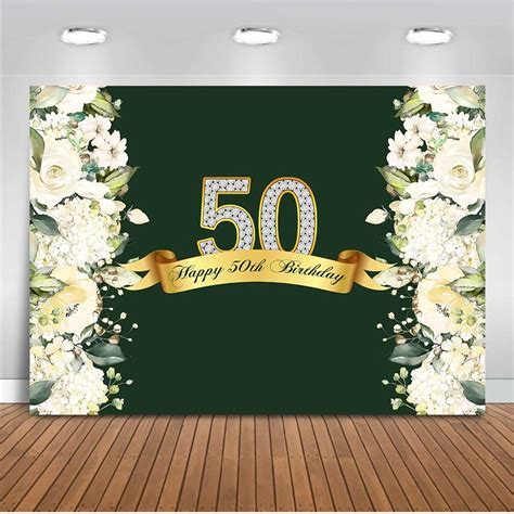 Neoback Photography Backdrop Happy 50th Birthday Spring Flower Wall