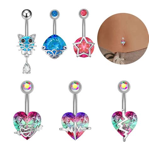 sexy crystal belly button ring with zircon cat design colorful ombligo surgical steel steel