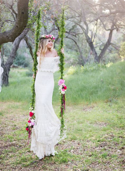 A typical hippie wedding gown should look natural and have elements of nature like flowers. Dreamy Bohemian Wedding Inspiration | Green Wedding Shoes