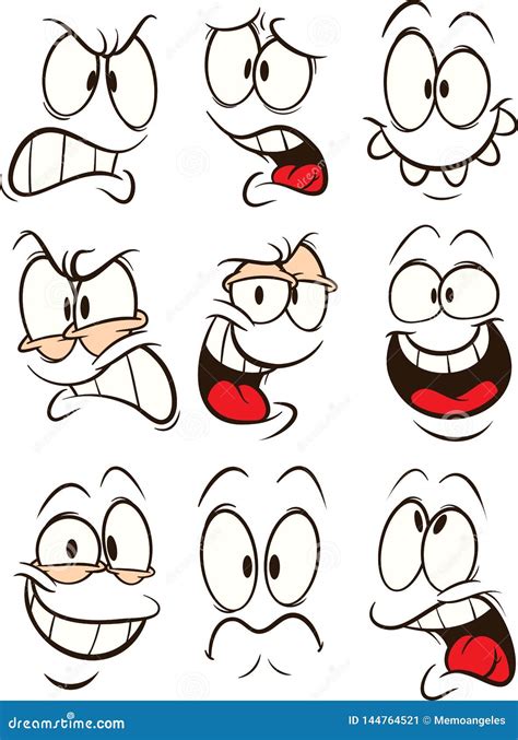 Funny Cartoon Faces With Different Expressions Stock Vector