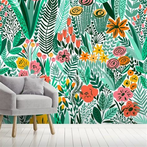 Tropical Floral Pattern Wallpaper Mural Wallsauce Uk