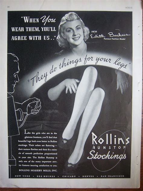 1939 vintage rollins runstop stockings hosiery edith backus fashion model ad 9 99 for sale
