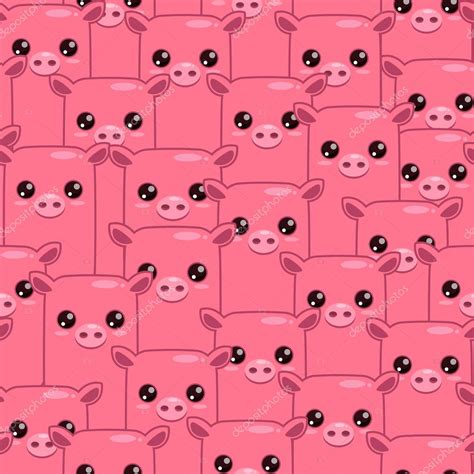 Seamless Pattern With Cute Cartoon Pink Pigs Stock Vector Image By