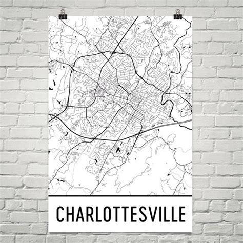 Charlottesville Va Street Map Poster Wall Print By Modern Map Art
