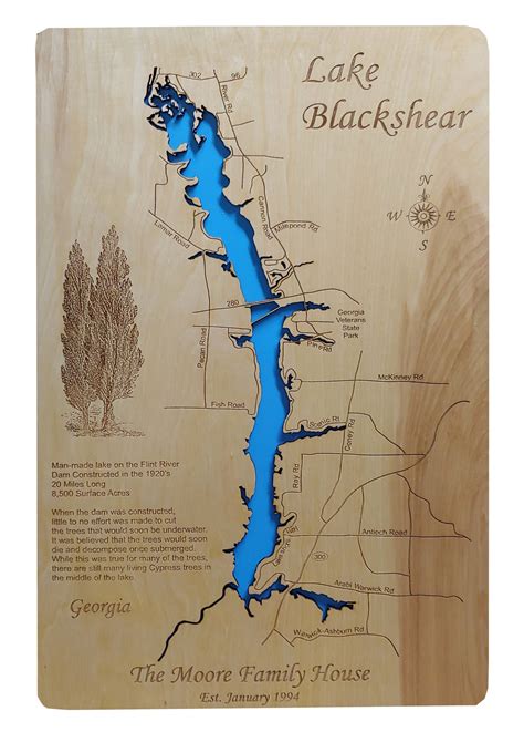 Lake Blackshear Georgia Laser Cut Wood Map