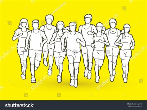 marathon runners group people running men stock vector royalty free 681462748 shutterstock