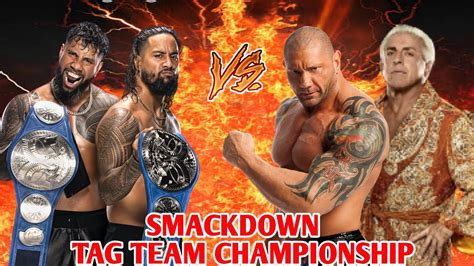 Batista Ric Flair VS The Usos Smackdown Tag Team Championship Match