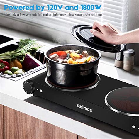 Cusimax Portable Electric Stove 1800w Infrared Double Burner Heat Up