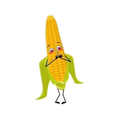 Premium Vector Cute Corn Cob Character Falls In Love With Eyes Hearts Kiss Face Arms And