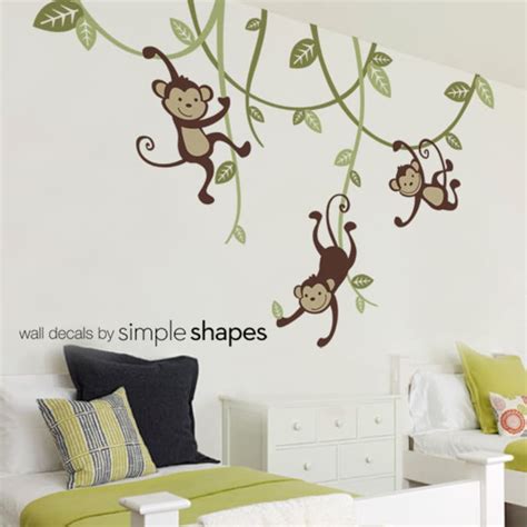 Monkey Decals 3 Monkeys Swinging From Vines Wall Decal Kids Etsy