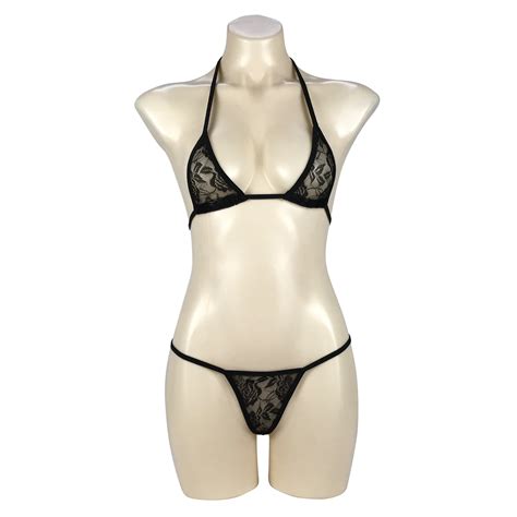 Buy Afom Women Sexy Lace See Through Halterneck Mini Micro Bikini G String Bottom Online At